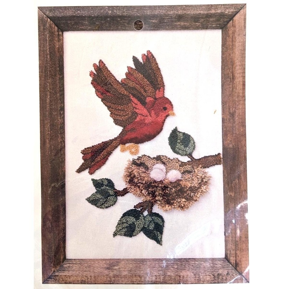 Vintage Craftways Needlepunch Embroidery Kit Red Bird Robin Nest Complete Unused